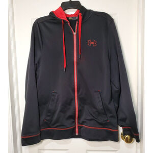 Under Armour Men’s Full-Zip Hoodie Jacket Size Large Black Red Trim Loose Fit